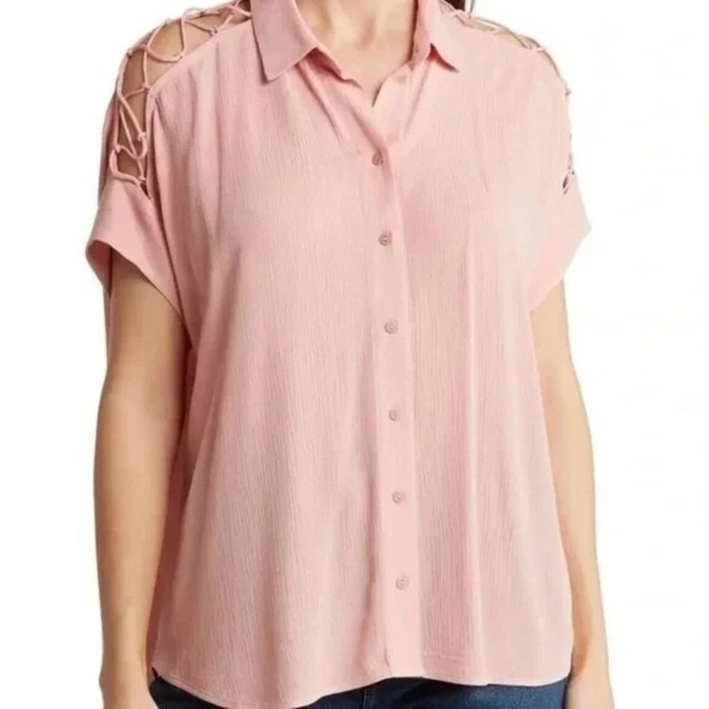 DR2 by Daniel‎ Rainn Gauze Button-Up Shirt Pink Size Small NWT